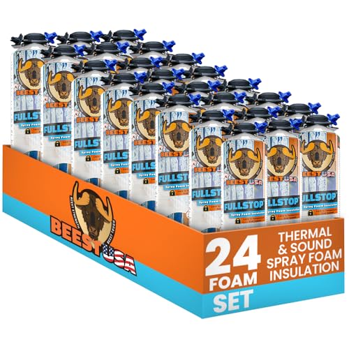 BEEST FullStop Spray Foam Insulation for Wall & Attic (480 Board ft/sq.ft) Perfect Heat & Acoustic Proofing for Reduced Energy Bills - One Component Polyurethane Foam Insulation Can, 24 Pack (26.8 oz)