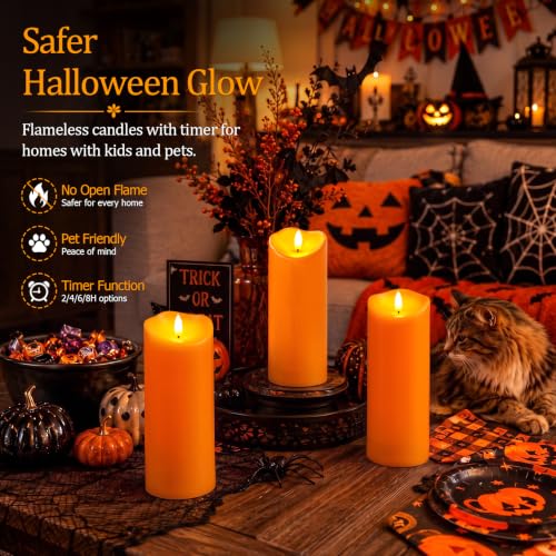 Image of Homemory Halloween Orange Waterproof LED Candles, Remote Timer, Set of 2