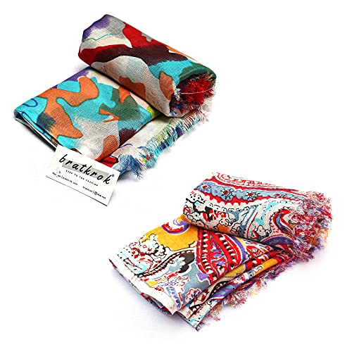 Image of Women's Trendy floral Printed Rayon Stoles Multicolour (Pack of 2)
