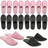 Zhehao 10 Pairs Washable House Slippers for Guests Open Toe Spa Slippers Women Men Soft Disposable Cotton Linen Hotel Bulk Non Slip Breathable for Indoor Travel Bedroom Party(Pink, Gray)
