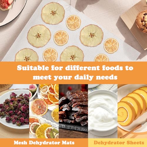 6 tapetes desidratadores de silicone e 6 folhas de desidratador de malha, forro de bandeja antiaderente reutilizável com borda, tapetes de silicone para líquidos, frutas, carne, legumes, ervas (branco