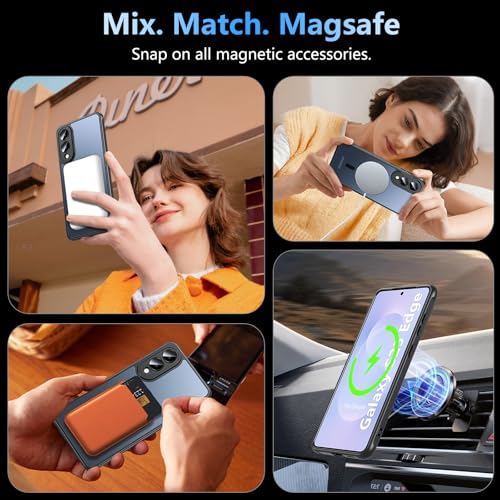 Image of OWKEY for Samsung Galaxy S25 Edge Case 6.7'', Magnetic S25 Edge Case for Magsafe with Tempered Glass Screen, [Shockproof Military] Translucent Back Slim Bumper Cover Phone Case s25 Edge, Black