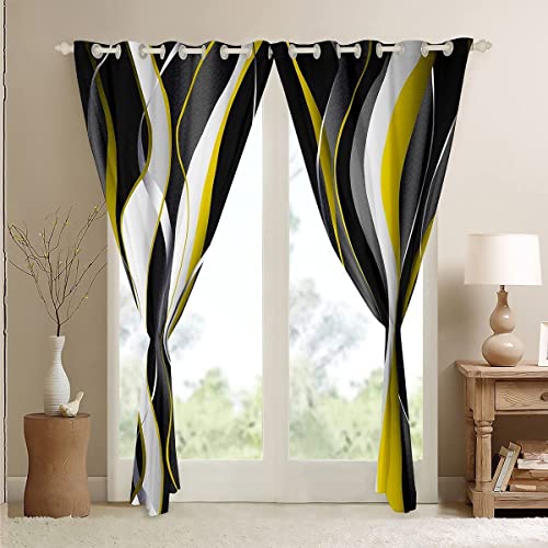 Loussiesd Yellow Grey Black Curtains Geometric Spiral Pattern Window Drapes for Boys Girls Modern Luxury Blackout Curtain Abstract Art Window Treatments W46*L72 - Image 4