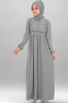 Muslim Closet� Abaya for Young Girls Age Below 14 Years | Kids Abaya with Ruffled Design over chest | Baby Girl Burqa Design (MC-KRFL001)