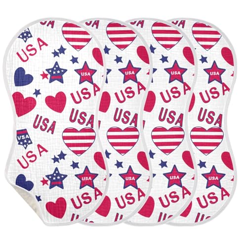 Muslin Burp Cloth for Baby 2PCS Independence Day American Hearts (2) Super Absorbent Burping Cloths, Bibs for Newborn Boys Girls3