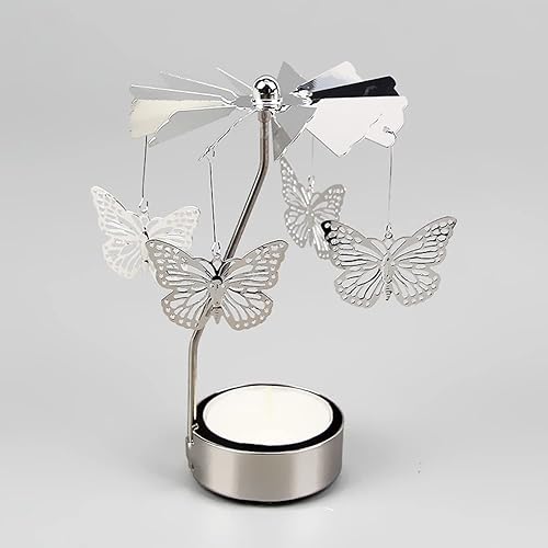 Miniatura 10 de Soporte giratorio para velas de té, 1 portavelas giratorias, candelabros de metal de Navidad, copo de nieve, reno, diseño de árbol de Navidad para