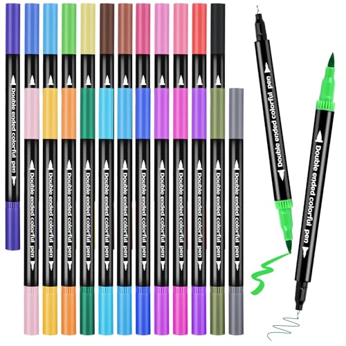 SZTCECDM 24Color Dual-Tip Art Markers Set Fine & Brush Tips for Adult Coloring Books Watercolor & Drawing Pens Artist Marker Pens for Illustration Sketching Journal