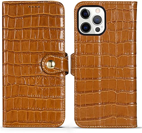 Housse portefeuille en cuir iPhone 12 Pro Max clapet croco marron