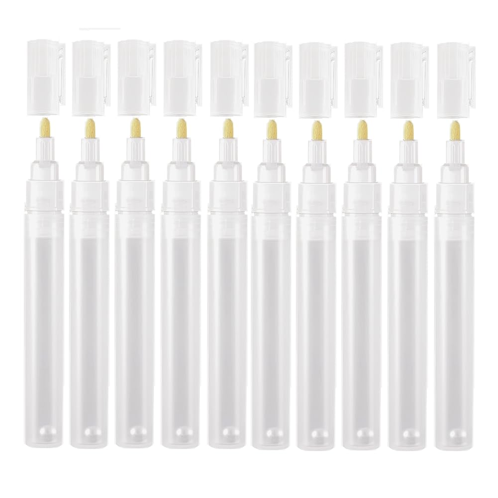 Pinafresa 10Pack 3mm Empty Fillable Blank Paint Touch Up Pen Markers, Round Tilted-Head Paint Marker Pens for Art Painting Crafts