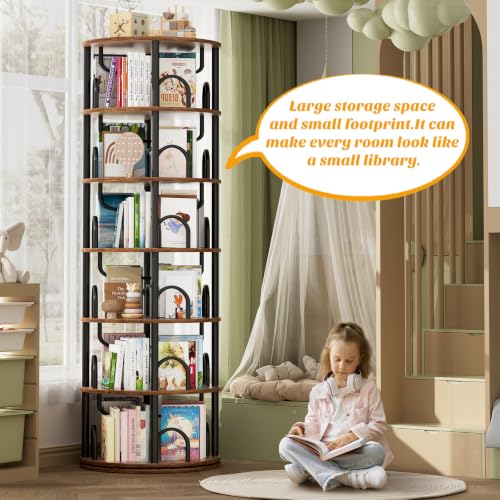 Aheaplus 6 Tier Rotating Bookshelf Tower, Revolving Bookcase, Rustic Brown - Image 3