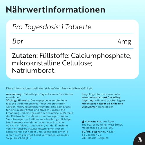 Nutravita Boron - 4mg Reines Bor je Tablette - 400 Tabletten – Ansicht 9