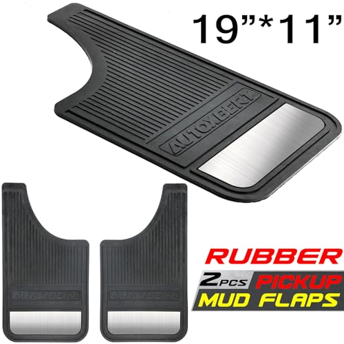 Image of AUTOXBERT Universal Rubber Mud Flaps for Pickups, SUVs, Trucks and Vans | 2PCS Heavy Duty All-Weather Splash Guards with Stainless Steel Night Reflectors, 19 inch x 11 inch, Drilling Required