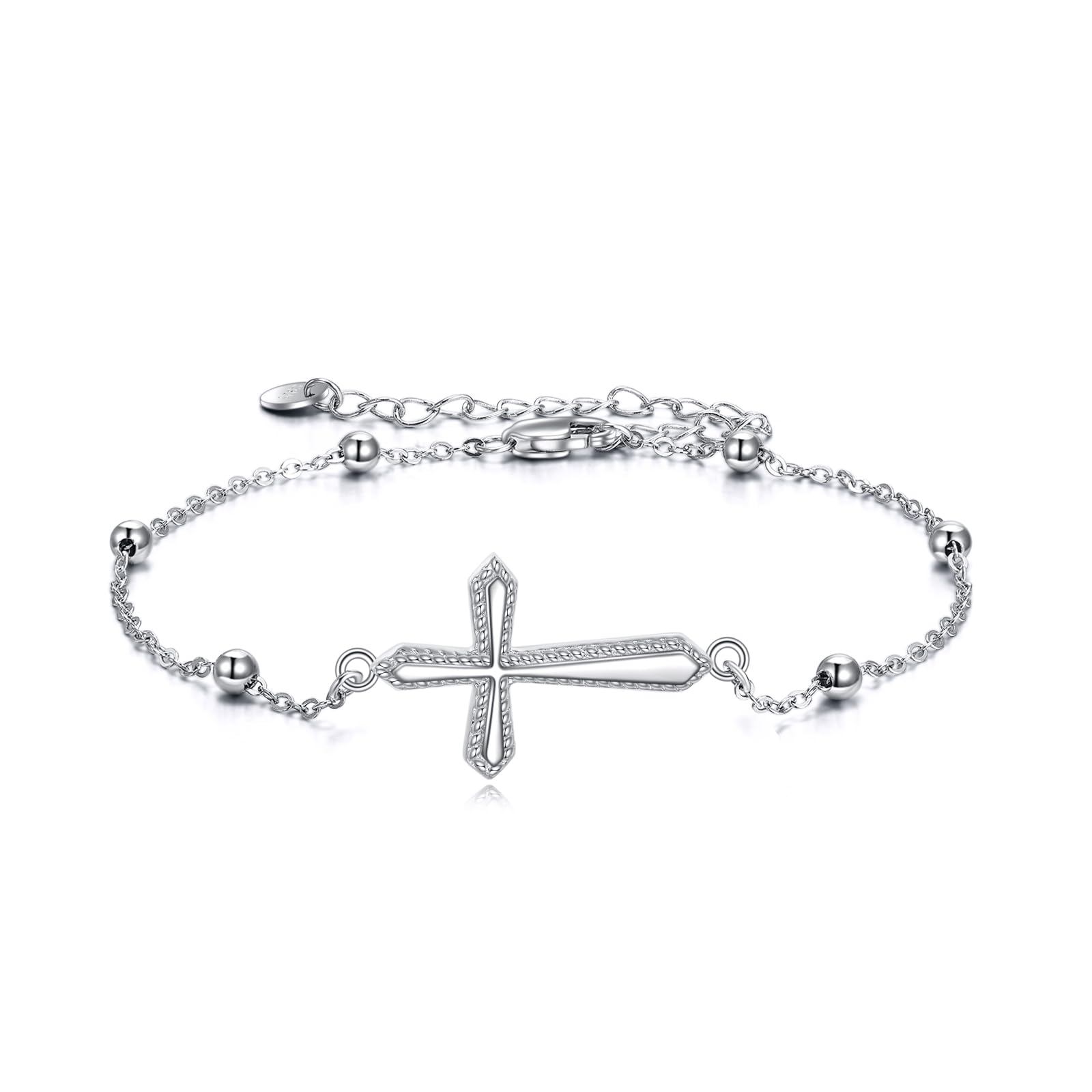 Bracciale da donna a croce in argento Sterling 925, Braccialetto, Bracciali con croce e gioielli da donna, Senza Gemstone