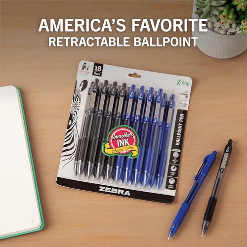 Image of Zebra Pen Z-Grip Retractable Ballpoint Pen, Black /Blue, 1.0mm, 18-Pack