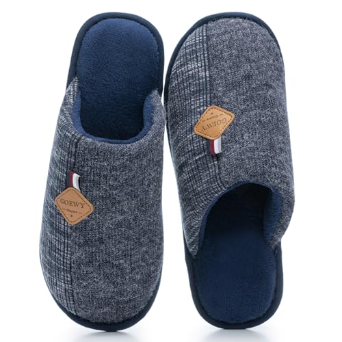 Image of GOEWY Mens Two-Tone House Slippers with Memory Foam Cozy Warm Slip On House Shoes for Indoor Outdoor Gifts for Men Him Dad