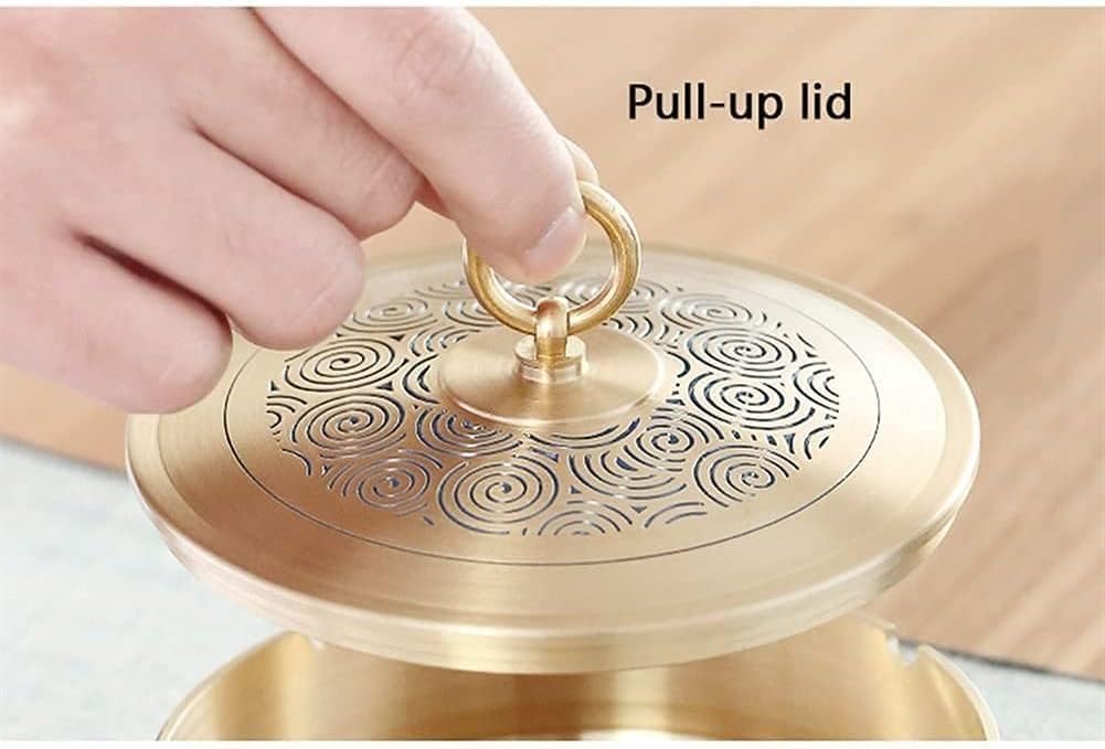 Round Brass Car Ashtray with Lid, Large Portable Ash Tray, Garden Weed Ashtray, Cigarette Ashtray for Outdoor Use Ash Holder for Smokeless Outside Wind Cool Ashtray (B)