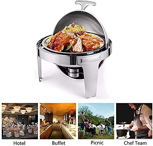 ywewsq Round Roll Top Chafing Dish, 6,8 Liter Edelstahl Chafer und Buffetwärmer Set mit Essenspfanne, Wasserpfanne und… – Bild 8
