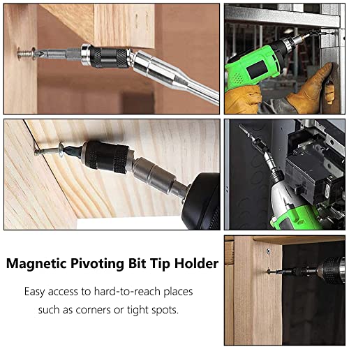 Seonfook 2Pcs Magnetic Pivoting Bit Tip Holder Quick Release Pivot Drill Bit Holder Flexible Pivoting Screwdriver Bit Holder 1/4 Inch Hex Shank Extension Rod For Tight Spaces Or Corners (88+145Mm) #TOP6