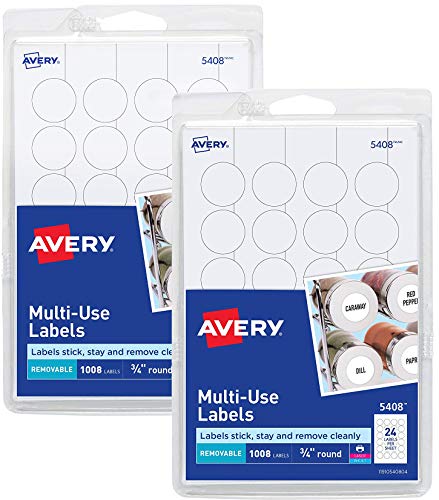 Avery Removable Print or Write Labels for Laser and Inkjet Printers, 0.75 Inches, Round, Pack of 1008 (5408), White (2 Pack, 2016 Labels Total)