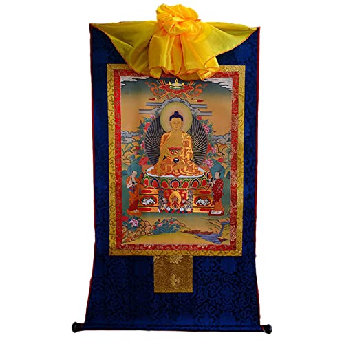 Tapiz tibetano Thangka de Śākyamuni: pintura vintage para altar budista