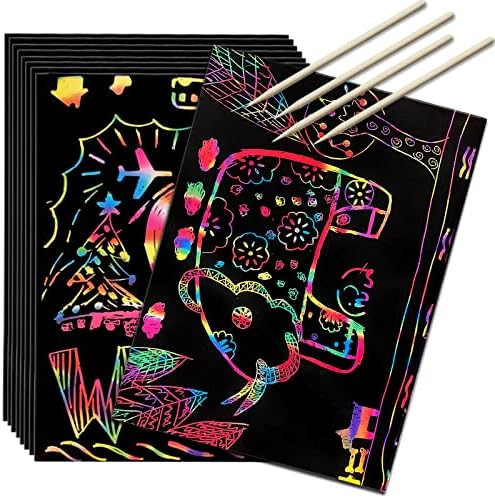Scratch Art Rainbow Paper 36 Sheets, Colorful Magic Papers Black Scratch it Off Art Crafts Notes Boards with 4 Scratch Pen for Kids Holiday Birthday Gift (36 Papers)