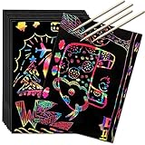 Scratch Art Rainbow Paper 36 Sheets, Colorful Magic Papers Black Scratch it Off Art Crafts Notes Boa