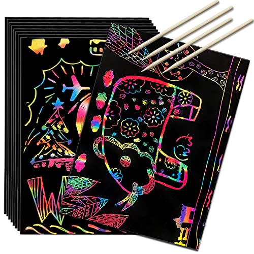 Scratch Art Rainbow Paper 36 Sheets, Colorful Magic Papers Black Scratch It Off Art Crafts Notes Boards With 4 Scratch Pen For Kids Holiday Birthday Gift (36 Papers) #TOP4
