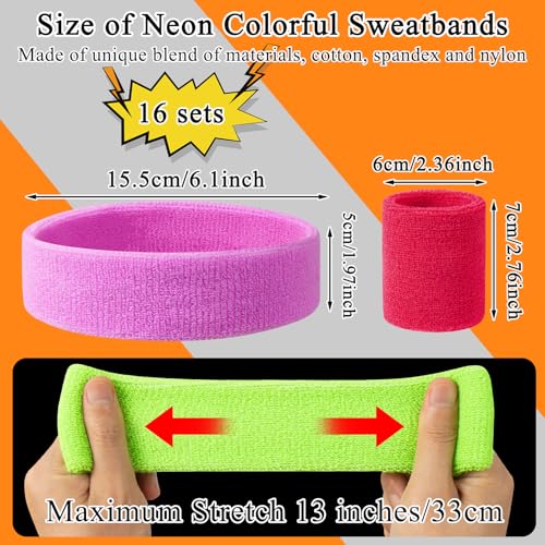 Image of 48PCS Neon Sweatbands, Colorful Sport Headband Wristband Set for Kids, Breathable Terry Cloth Athletic Sweat Bands for Basketball Tennis Running Football, Multicolor