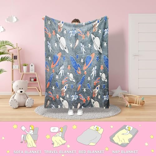 Image of TONY STARK Big Size Unicorn Glow in The Dark Blanket for Kids, 0-15 Years |200x152 Cm| Soft Flannel Fleece Throw, Cozy & Warm All-Season Radium Blanket (Astronaut & Grey Space)