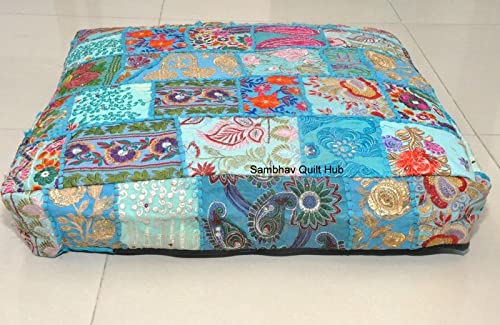 Patchworkowa poduszka kwadratowa 89 cm x 89 cm duża w pudełku hipoalergiczna kwadratowa nadziewarka najlepsza do medytacji poduszka podłogowa, poduszka otomana, legowiska dla psów, leżanki, legowiska dla zwierząt domowych (turkusowa)