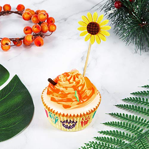 48 Pieces Sunflower Cupcake Toppers Party Sunflower Cupcake Picks Party Sunflower Decoration For Baby Shower Decor, Kids Birthday Decorations #TOP4