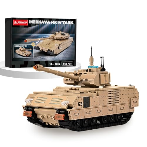 BOOLAKOS 2 in 1 Military Building Block, Convertible M2 Bradley Infantry Fighting Vehicle and Merkava Mk4 Main Battle Tank Toys, Army Tank Bricks Sets for Gift Giving (659 Pieces)