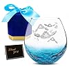 Mothers Day Gifts for Mom, Sea Turtles Family Handmade Engraved Crackle Turquoise Beach Wine Glass 18 Oz Gifts for…