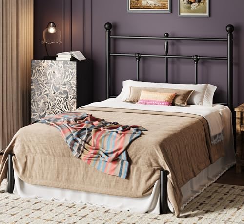 Image of SHA CERLIN Twin Size Metal Platform Bed Frame with Victorian Vintage Headboard /Under Bed Storage /No Box Spring Needed /Easy Assembly /Noise Free /Mattress Foundation /Black