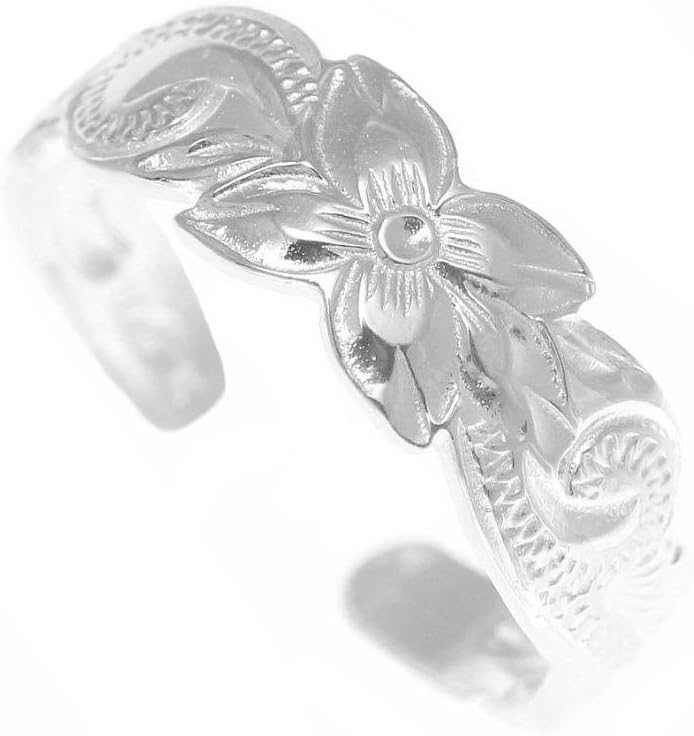Arthur's Jewelry 925 sterling silver Hawaiian plumeria flower scroll 6mm cut out open toe ring