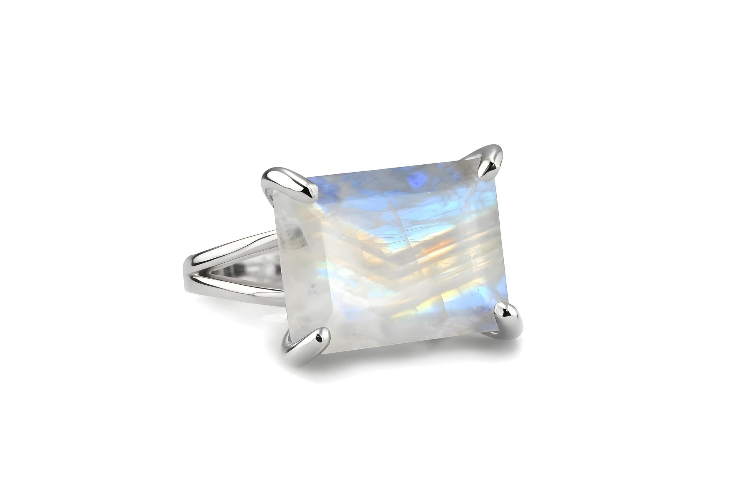 Auffälliger Mondstein in 925 Sterling Silber - Mode, Statement, Bohème-Schmuck - Individuelle Edelstein Mondstein Ringe für Frauen - Elegantes Juni Geburtsstein Geschenk für Sie - mit Schmuck-Box