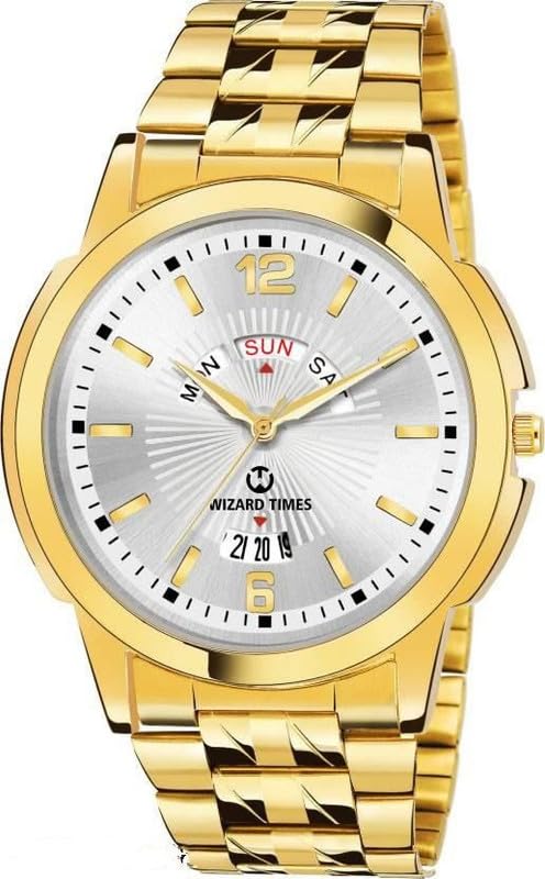 Gold Stainless Steel White Dial Day & Date Analog Mens Watch WT-13 (B0CRVP4LXJ) Amazon Price History, Amazon Price Tracker