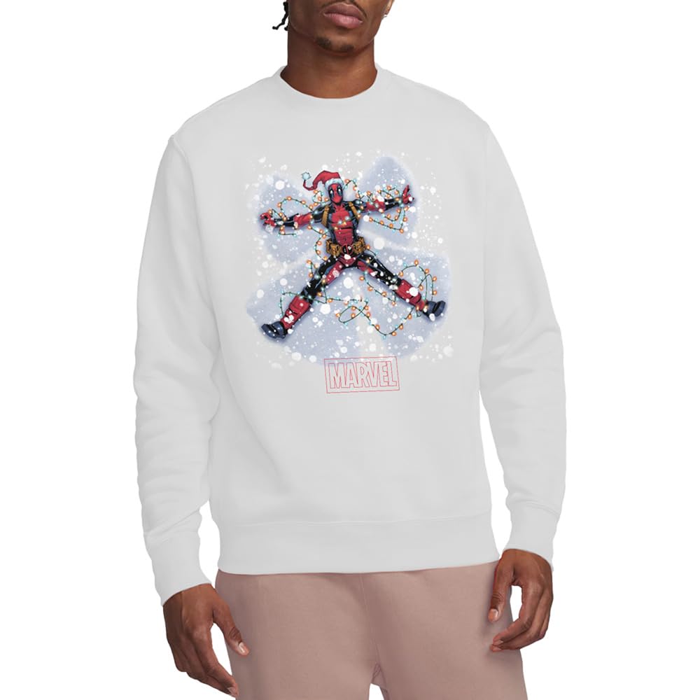 Deadpool Men's White Marvel Christmas Snow Angel Sweatshirt in Size M, Sports Direct
