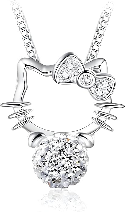SPICLOCKcute Kitty Necklace - Rhinestone Jewelry Pendant Necklace, Cute cat Pendant, Fashion kitty Accessories for,Young Women Sisters Bff Friendship Wife Gift Birthday