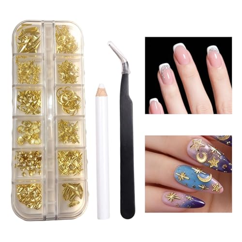 Rhinestone para uñas – 2,12 x 5,11 pulgadas lentejuelas doradas Manicura Diy, accesorios de uñas brillantes y encantadores, para mujeres, niñas, barnices franceses, acrílicos, cumpleaños, Navidad