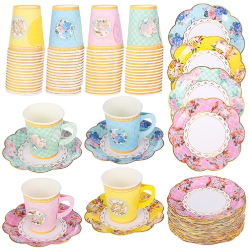 YOFAPA Juego de 192 tazas de té y platillos florales de papel