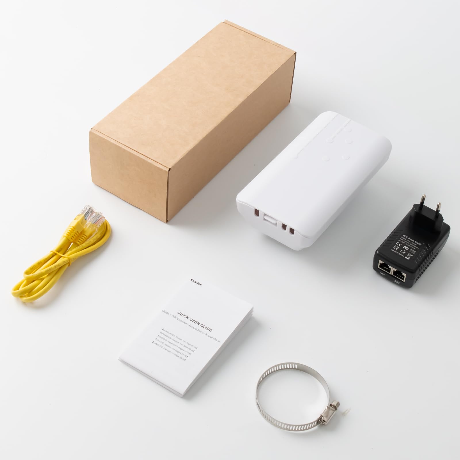 Repetidor WiFi Exterior, 300M Amplificador WiFi para Exteriores, Resistente IP65, WiFi Repetidor Jardín con Conexión LAN, 12 dBi Antena Oculta Integrada, Repeater/Ap/Router Modo