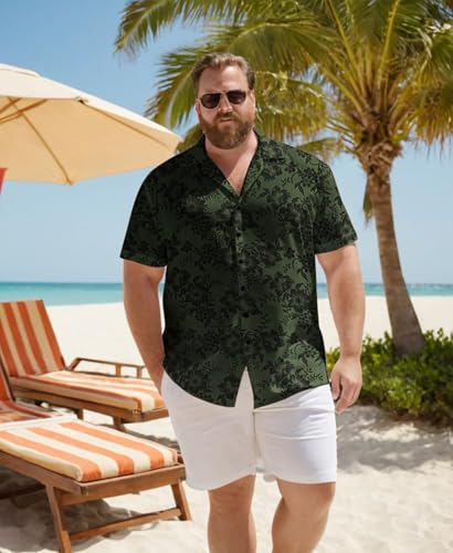 Big & Tall Men’s Vintage Floral Short Sleeve Button-Down Hawaiian Shirt – Breathable Casual Beach Vacation Shirt2