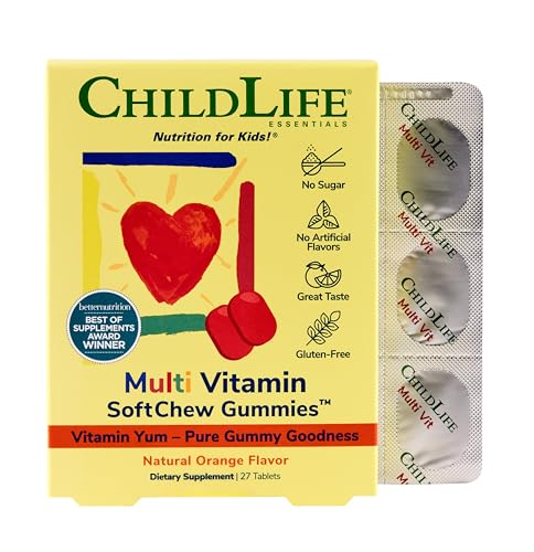 CHILDLIFE ESSENTIALS Kids Multivitamin SoftChew Gummies - Childrens Vitamins Multivitamin Gummies Toddler Supplements Chewable Vitamin Sugar Free - Natural Orange Flavor 27 Tablets