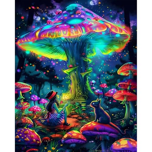 Image of Mushroom Stamped Cross Stitch Kits for Adults - Embroidery Kits for Beginners Adults,11 CT Patterns Dimensions Counted Cross Stitch Kits for Adults Arts Craft 12x16 inch