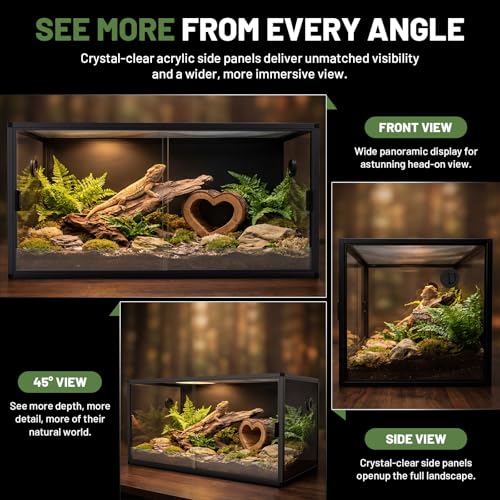 Image of 120 Gallon Reptile Tank, 4x2x2 Reptile Enclosure for Bearded Dragon, Snake, Ball Python & Chameleon, Aluminum Alloy Reptile Terrariums Cage with Front Sliding Tempered Glass Doors (Black)