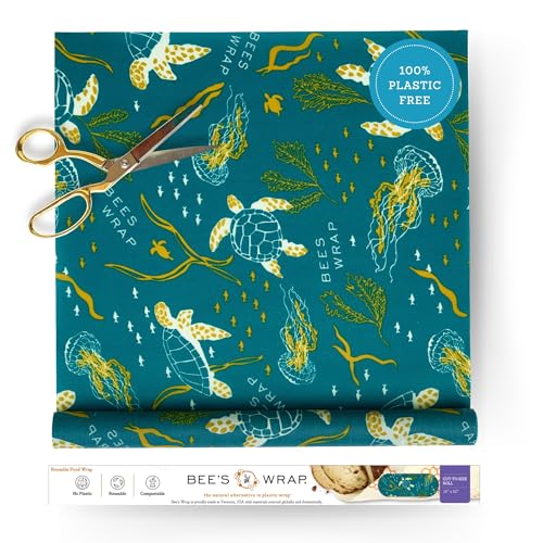 Bee's Wrap Beeswax Wraps for Food - Cut to Size 14x52' Beeswax Wrap Roll - Plastic Free Made in USA Reusable Natural Food Wrap - Ocean