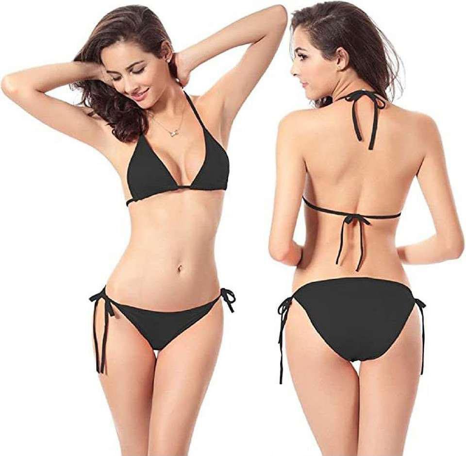 black triangle bikini set for women | halter neck top with tie-side bikini bottom | adjustable two-piece swimwear set for beach, pool & vacation pack of 2