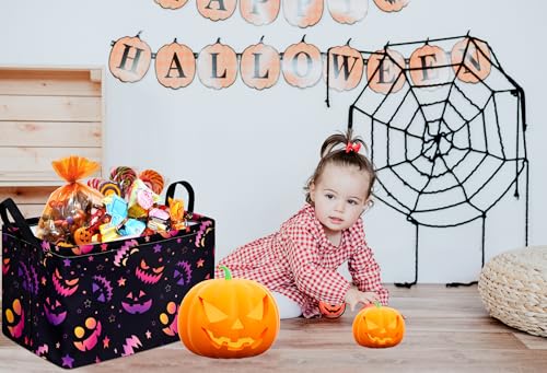 Image of Happy Halloween Pumpkin Storage Basket Gift Laundry Bins Collapsible Storage Baskets Box Laundry Nursery Hamper for Home and Office Decoration with Handles