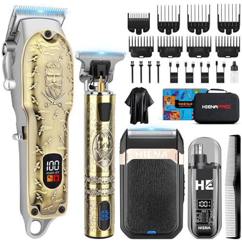 HIENA PRO Tondeuse à cheveux professionnelle pour hommes, Tondeuse à cheveux sans fil Tondeuse à barbe Rasoir à lame Tondeuse pour nez Set, Kit complet de...